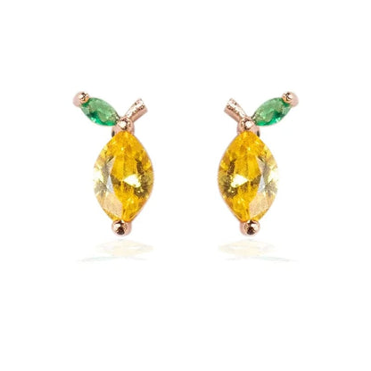 Eleganza Italiana S925 Anti-allergy Post 18k Gold Plated Zircon Studs Fashion Crystal Pineapple Banana Peach Apple Lemon Fruit Stud Earrings Streetwear high fashion shein amazon temu target Walmart online