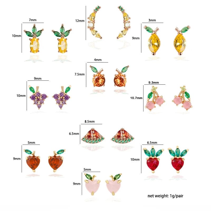 Eleganza Italiana S925 Anti-allergy Post 18k Gold Plated Zircon Studs Fashion Crystal Pineapple Banana Peach Apple Lemon Fruit Stud Earrings Streetwear high fashion shein amazon temu target Walmart online