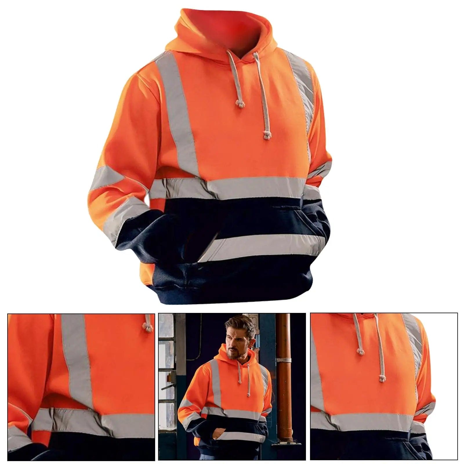 Eleganza Italiana Safety Hi Vis Pullover Mens Hooded Sweatshirt Streetwear Tops Warehouse Work Roadside Emergency Streetwear high fashion shein amazon temu target Walmart online