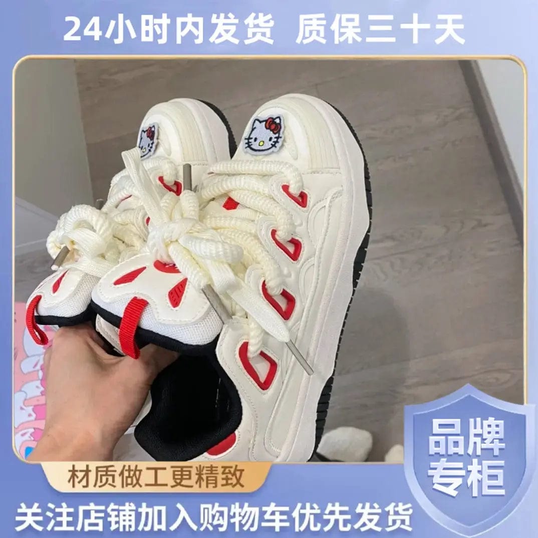 Eleganza Italiana Sanrio Cartoon Hello Kitty Sneakers Women Thick Sole Bread Shoes Y2k Preppy Cute Casual Sport Shoes Student Skate Shoes New 2023 Streetwear high fashion shein amazon temu target Walmart online