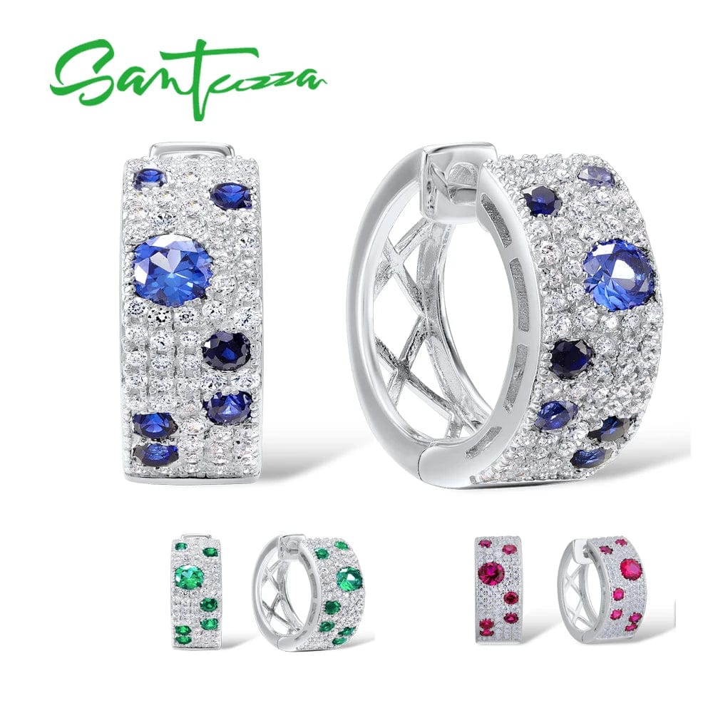 Eleganza Italiana SANTUZZA 100% 925 Sterling Silver Earrings For Women Green Spinel Created Ruby Blue Cubic Zirconia brincos Trendy Fine Jewelry Streetwear high fashion shein amazon temu target Walmart online