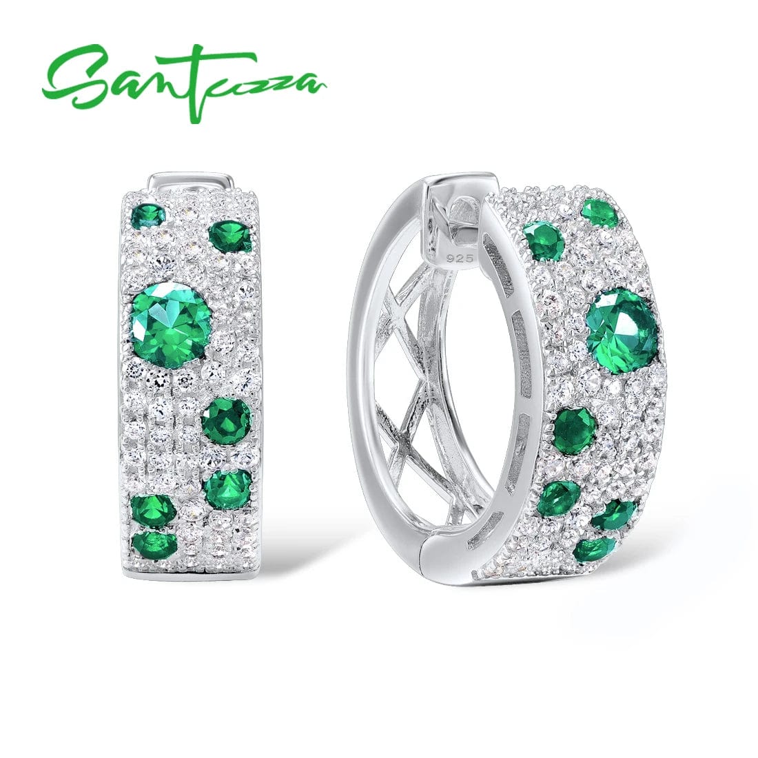 Eleganza Italiana SANTUZZA 100% 925 Sterling Silver Earrings For Women Green Spinel Created Ruby Blue Cubic Zirconia brincos Trendy Fine Jewelry Streetwear high fashion shein amazon temu target Walmart online