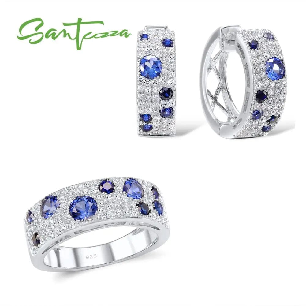 Eleganza Italiana SANTUZZA Genuine 100% 925 Sterling Silver Jewelry Set for Women Sparkling Blue Nano CZ Earrings Ring Set Gorgeous Jewelry Streetwear high fashion shein amazon temu target Walmart online