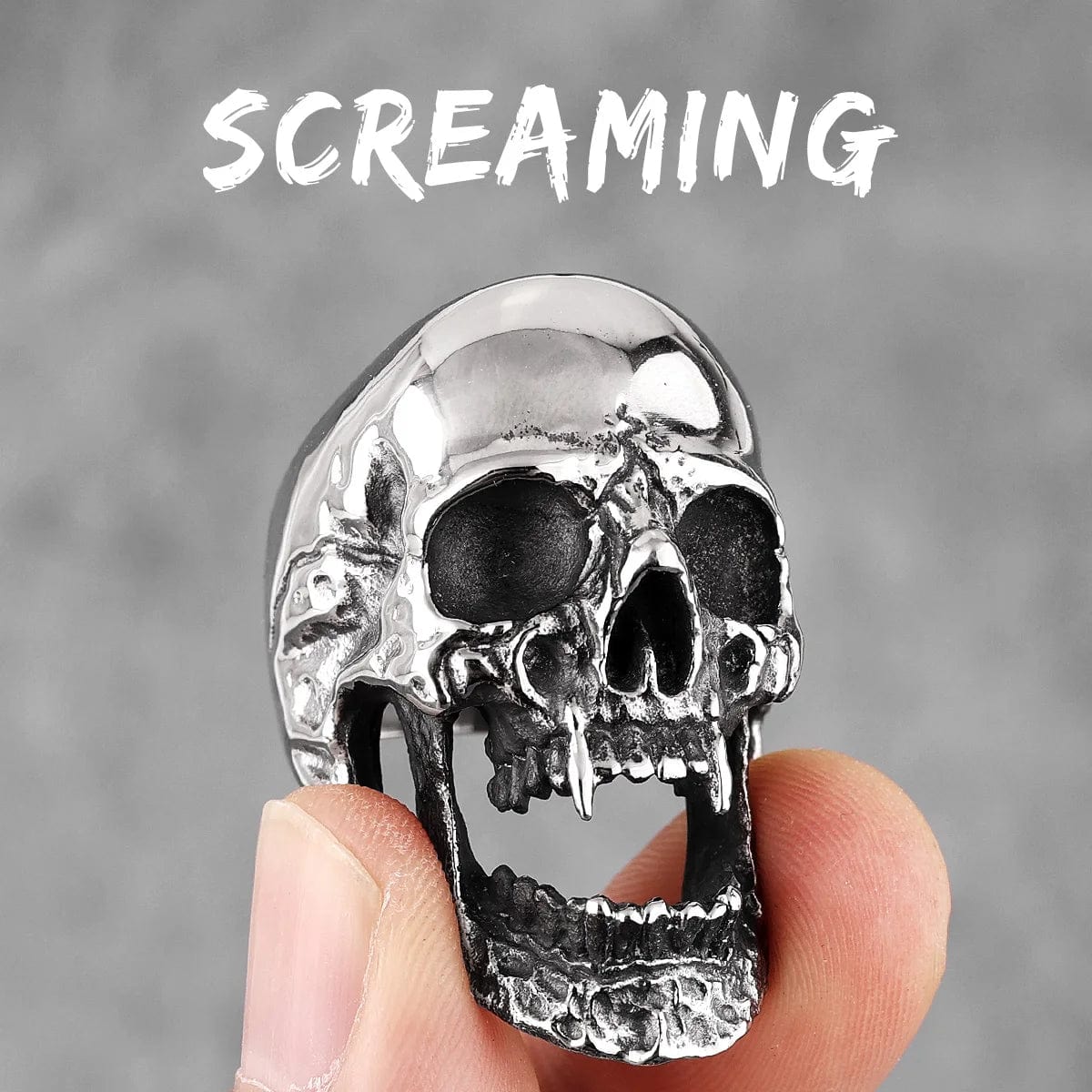 Eleganza Italiana Screaming Skull Hell Stainless Steel Mens Rings Unique Punk Gothic for Male Boyfriend Biker Jewelry Creativity Gift Wholesale Streetwear high fashion shein amazon temu target Walmart online