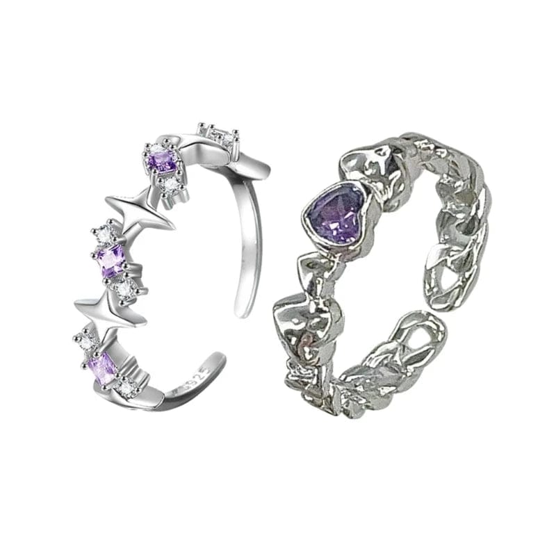 Eleganza Italiana Set of 2 Purple  Adjustable Open Rings Engagement Rings Y2K Adjustable Rings Alloy Material Aesthetic Jewelry Streetwear high fashion shein amazon temu target Walmart online