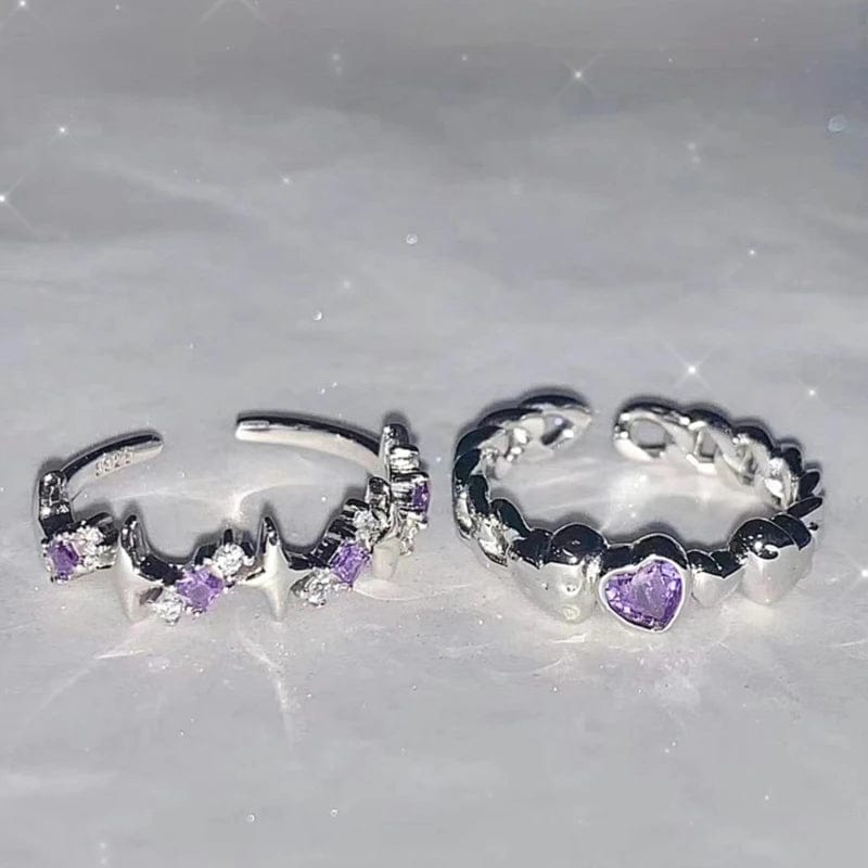 Eleganza Italiana Set of 2 Purple  Adjustable Open Rings Engagement Rings Y2K Adjustable Rings Alloy Material Aesthetic Jewelry Streetwear high fashion shein amazon temu target Walmart online