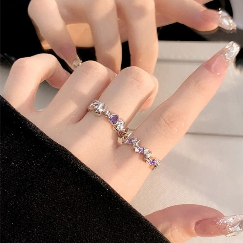 Eleganza Italiana Set of 2 Purple  Adjustable Open Rings Engagement Rings Y2K Adjustable Rings Alloy Material Aesthetic Jewelry Streetwear high fashion shein amazon temu target Walmart online