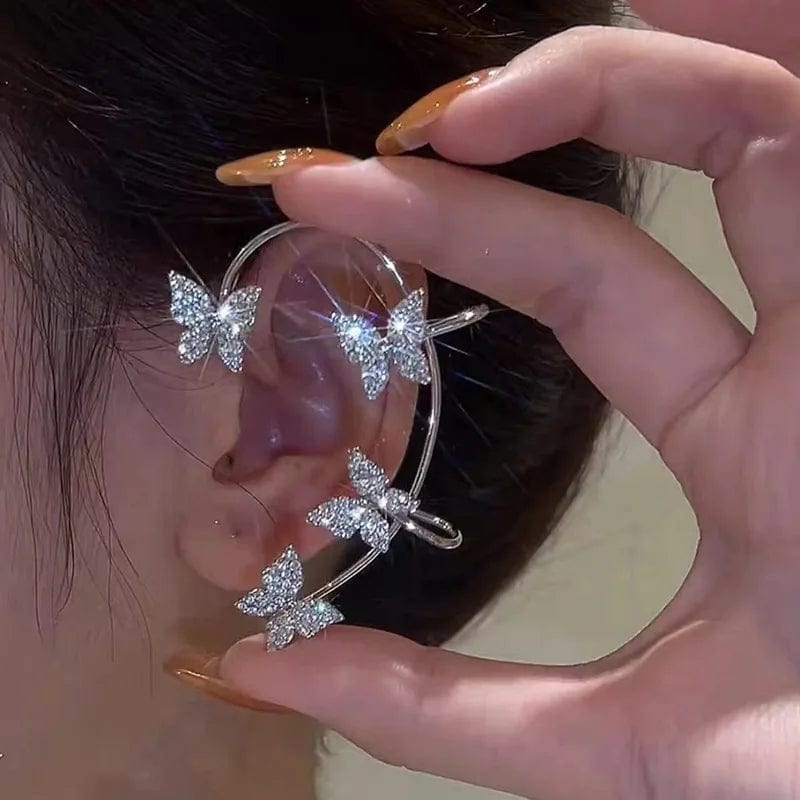 Eleganza Italiana Silver Plated Metal Leaf Butterfly Clip Earrings for Women Ear Clips Without Piercing Sparkling Zircon Ear Cuff Fashion Jewelry Streetwear high fashion shein amazon temu target Walmart online