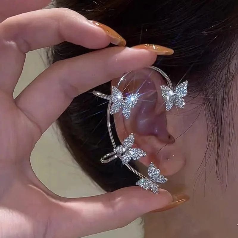 Eleganza Italiana Silver Plated Metal Leaf Butterfly Clip Earrings for Women Ear Clips Without Piercing Sparkling Zircon Ear Cuff Fashion Jewelry Streetwear high fashion shein amazon temu target Walmart online