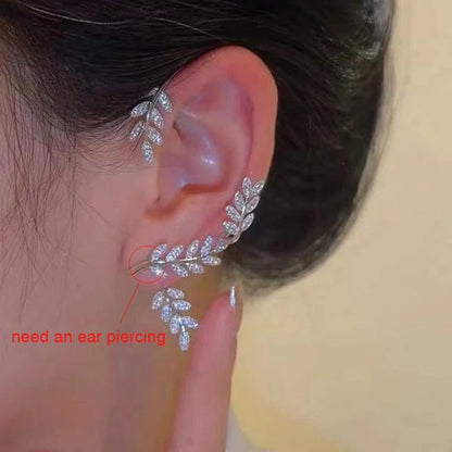 Eleganza Italiana Silver Plated Metal Leaf Butterfly Clip Earrings for Women Ear Clips Without Piercing Sparkling Zircon Ear Cuff Fashion Jewelry Streetwear high fashion shein amazon temu target Walmart online