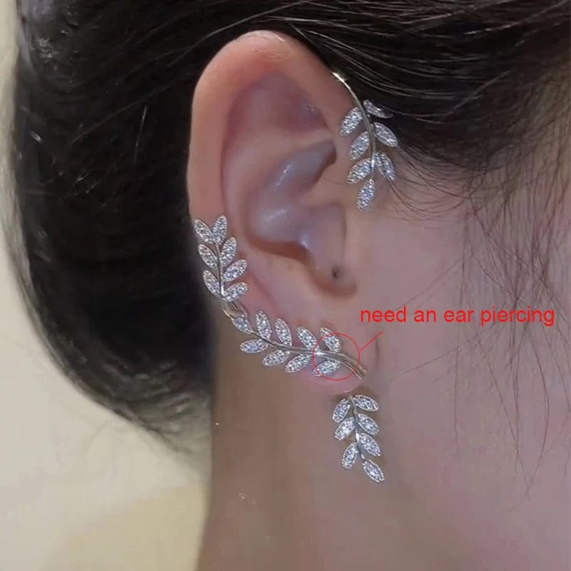 Eleganza Italiana Silver Plated Metal Leaf Butterfly Clip Earrings for Women Ear Clips Without Piercing Sparkling Zircon Ear Cuff Fashion Jewelry Streetwear high fashion shein amazon temu target Walmart online