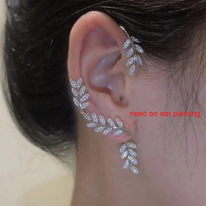 Eleganza Italiana Silver Plated Metal Leaf Butterfly Clip Earrings for Women Ear Clips Without Piercing Sparkling Zircon Ear Cuff Fashion Jewelry Streetwear high fashion shein amazon temu target Walmart online