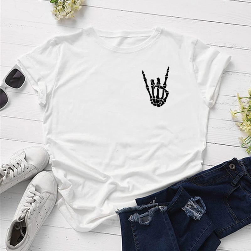 Eleganza Italiana Skeleton Peace Sign Shirt  skeleton hand tee  Funny T-Shirt  Fall shirt  Women&