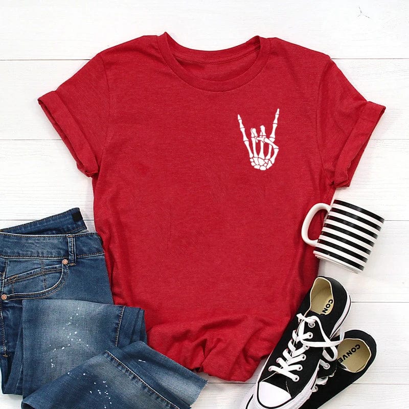 Eleganza Italiana Skeleton Peace Sign Shirt  skeleton hand tee  Funny T-Shirt  Fall shirt  Women&