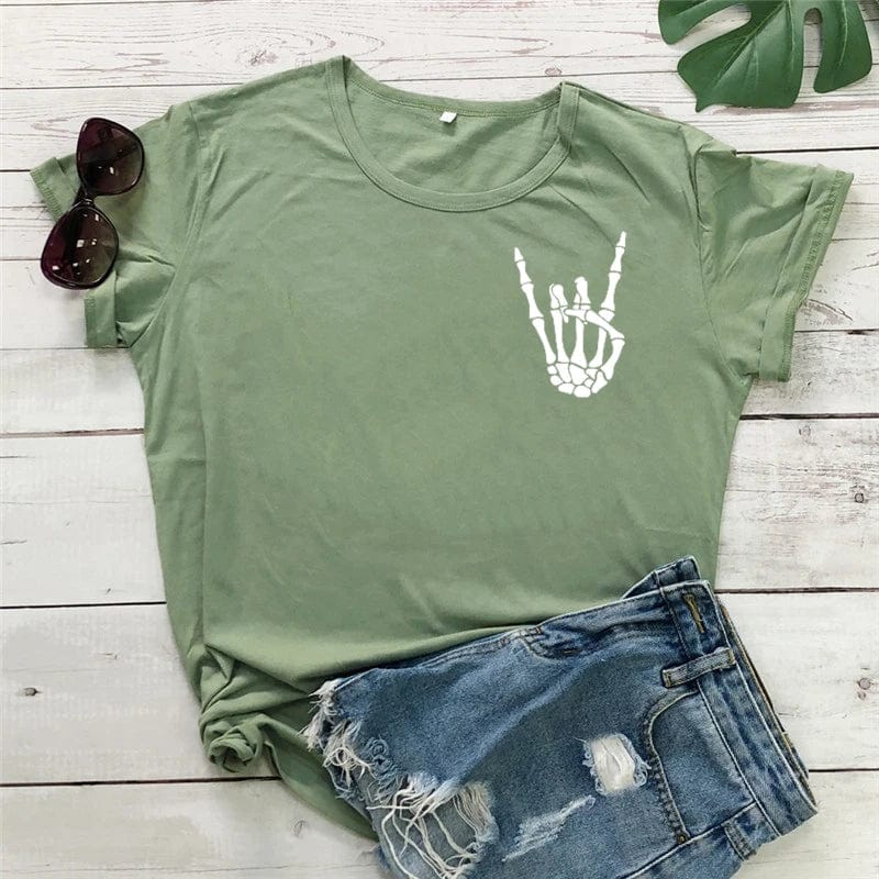 Eleganza Italiana Skeleton Peace Sign Shirt  skeleton hand tee  Funny T-Shirt  Fall shirt  Women&