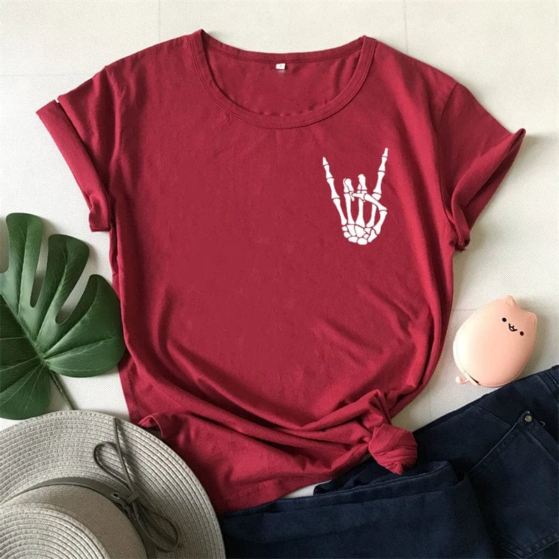 Eleganza Italiana Skeleton Peace Sign Shirt  skeleton hand tee  Funny T-Shirt  Fall shirt  Women&