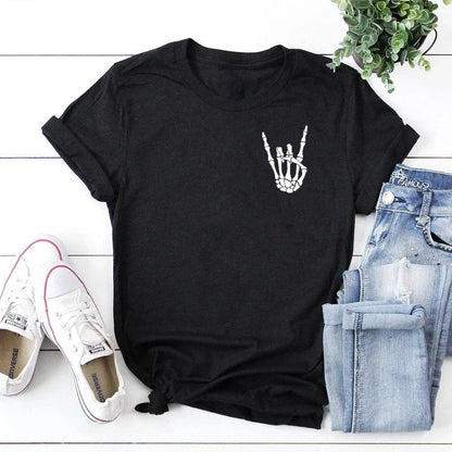 Eleganza Italiana Skeleton Peace Sign Shirt  skeleton hand tee  Funny T-Shirt  Fall shirt  Women&