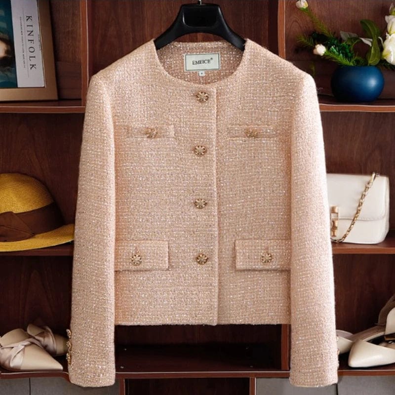 Eleganza Italiana Small Fragrance Runway Fall Winter French Tweed Wool Sweet Pink Jackets Coat Women&