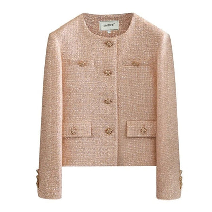 Eleganza Italiana Small Fragrance Runway Fall Winter French Tweed Wool Sweet Pink Jackets Coat Women&