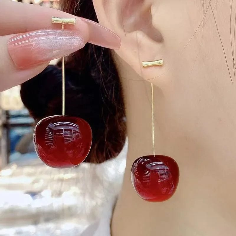 Eleganza Italiana Small Fresh Sweet Red Cherry Earrings Cherries Pendant Earrings for Women Fruit Earrings Stainless Steel Earring Charm Jewelry Streetwear high fashion shein amazon temu target Walmart online