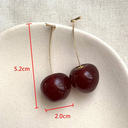 Eleganza Italiana Small Fresh Sweet Red Cherry Earrings Cherries Pendant Earrings for Women Fruit Earrings Stainless Steel Earring Charm Jewelry Streetwear high fashion shein amazon temu target Walmart online