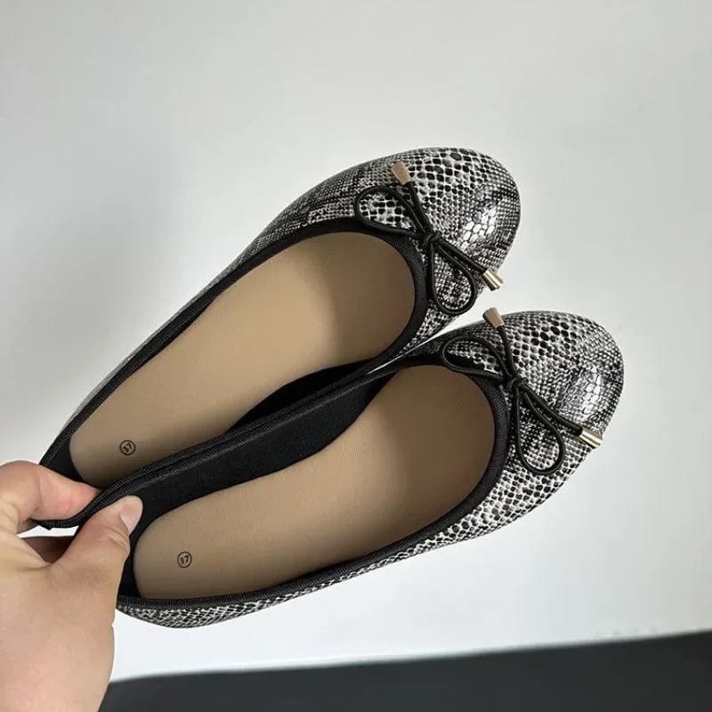 Eleganza Italiana Snake Print Glossy Mary Janes Shoes Women Bow Tie Shallow Pu Leather Ballet Flats Shoes Ladies Soft Casual Streetwear Loafers Streetwear high fashion shein amazon temu target Walmart online