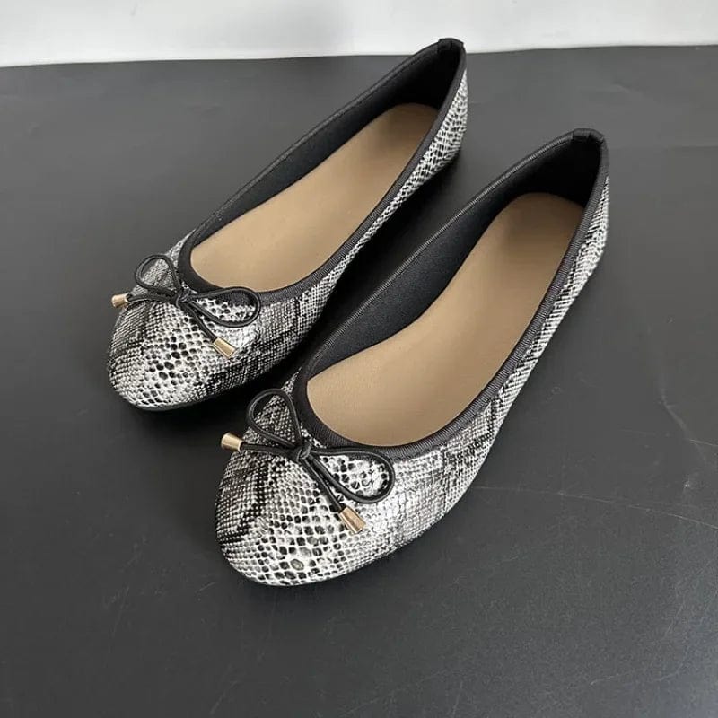 Eleganza Italiana Snake Print Glossy Mary Janes Shoes Women Bow Tie Shallow Pu Leather Ballet Flats Shoes Ladies Soft Casual Streetwear Loafers Streetwear high fashion shein amazon temu target Walmart online