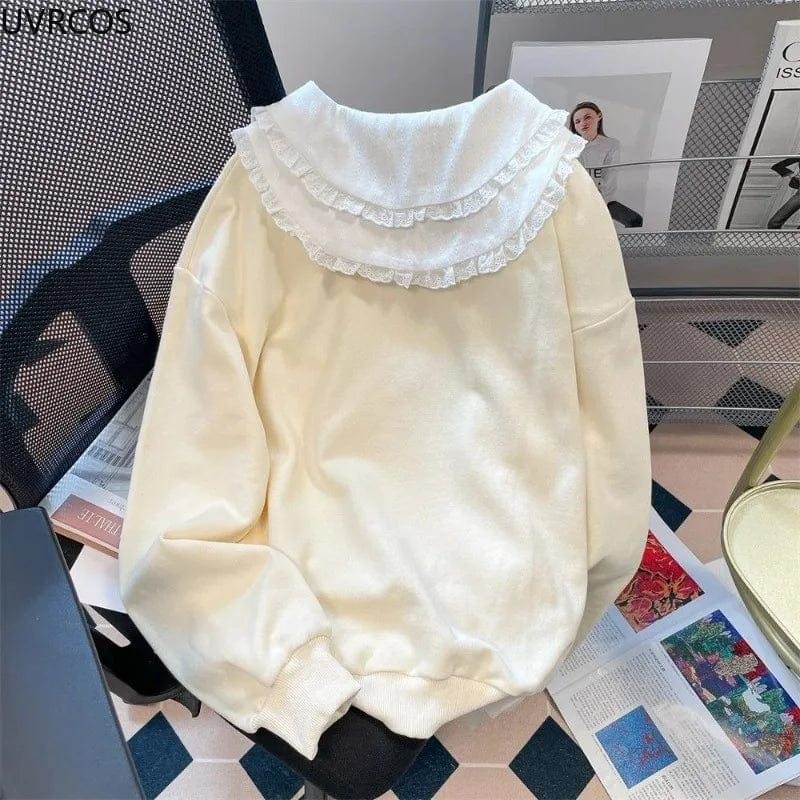 Eleganza Italiana Spring Autumn Kawaii Lolita Sweatshirts Women Cute Cartoon Sheep Embroidery Peter Pan Collar Pullovers Coat Y2k Loose Hoodies Streetwear high fashion shein amazon temu target Walmart online