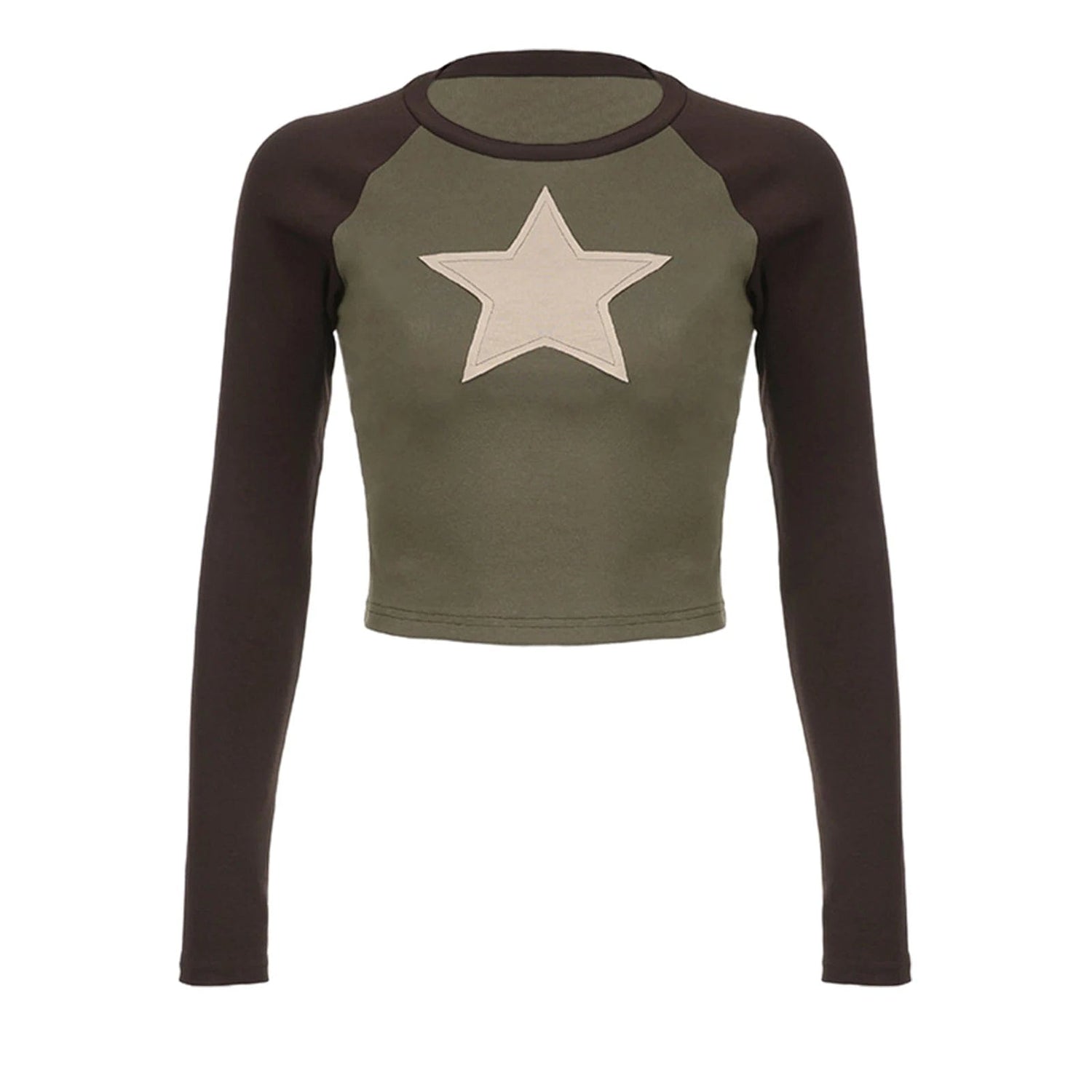 Eleganza Italiana Spring Autumn Women T-shirt Long Sleeve Crew Neck Star Patchwork Y2K Slim Fit Fall Crop Tops Streetwear Streetwear high fashion shein amazon temu target Walmart online