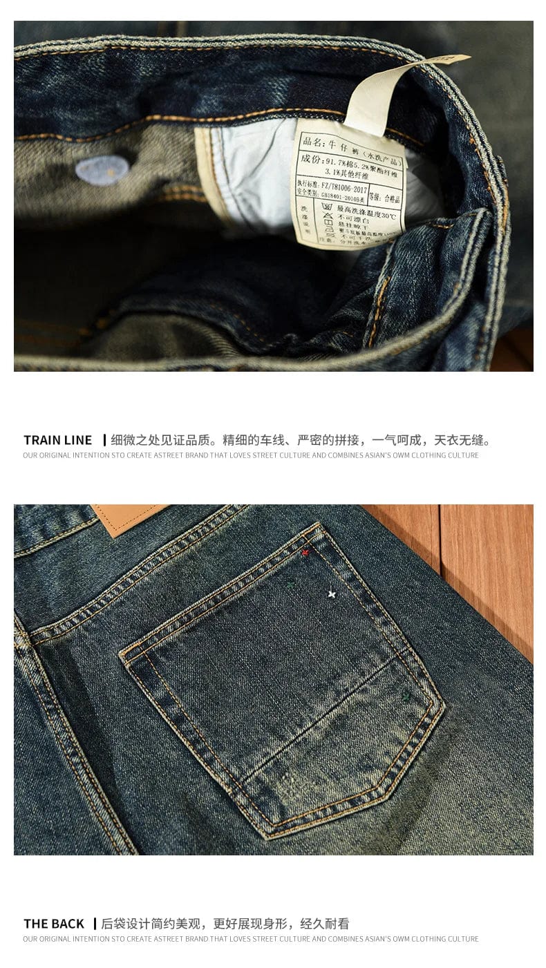 Eleganza Italiana Spring Fall Washed Men Jeans High Street Straight Baggy Jeans Casual Denim Pants Cotton Comfortable Trousers Fashion Streetwear Streetwear high fashion shein amazon temu target Walmart online