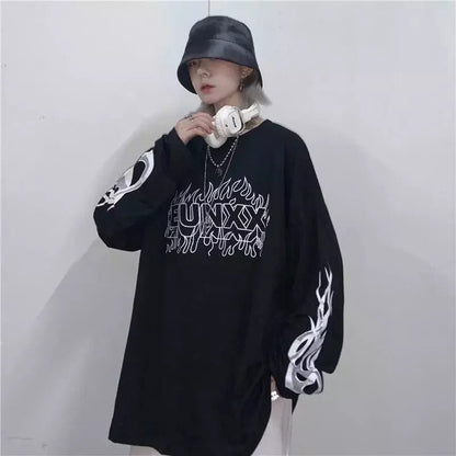 Eleganza Italiana Spring Streetwear Black Tops Girls White Gothic Oversized Hoodie Streetwear Womens hip-hop Cool Couple High Street Sweatshirts Streetwear high fashion shein amazon temu target Walmart online