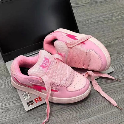 Eleganza Italiana Spring Women Breathable Sneakers Pink Lightning Shoes Thick Heel Cute Sneakers Casual Running Platform Y2K Lolita Sports Shoes Streetwear high fashion shein amazon temu target Walmart online