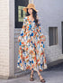 Eleganza Italiana Springtime New Women Print High Waist Pleated Long Dress Elegant Long Sleeve Casual Dresses V Neck Slim Bohemian Holiday Dress Streetwear high fashion shein amazon temu target Walmart online