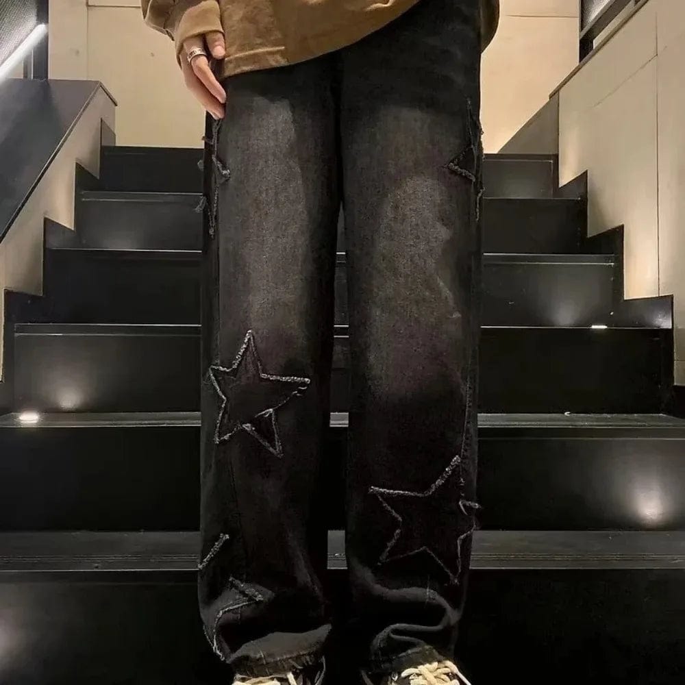 Eleganza Italiana Star fall guys Straight Casual Men Jeans Gothic Neutral New Wide Leg Loose Hip-hop Fashion Youth Streetwear Denim Trousers Y2K Streetwear high fashion shein amazon temu target Walmart online