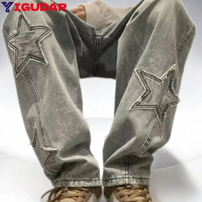 Eleganza Italiana Star fall guys Straight Casual Men Jeans Gothic Neutral New Wide Leg Loose Hip-hop Fashion Youth Streetwear Denim Trousers Y2K Streetwear high fashion shein amazon temu target Walmart online