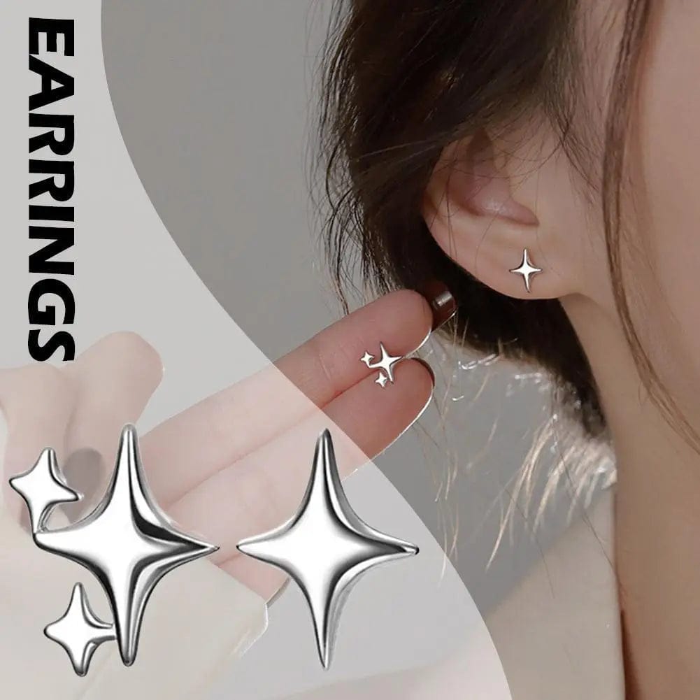 Eleganza Italiana Star Stud Earrings Silver Color Cute Star Banquet Asymmetry Jewelry Girl Gift Y2k Punk Piercing Earing Set Women&