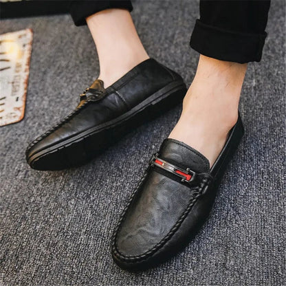 Eleganza Italiana Summer Spring Leather Men Casual Shoes Luxury Brand 2019 Mens Loafers Moccasins Breathable Slip on Black Driving Shoes Fashion Streetwear high fashion shein amazon temu target Walmart online