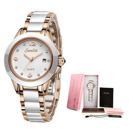 Eleganza Italiana SUNKTA Fashion Women Watches Rose Gold Ladies Bracelet Watches Reloj Mujer 2023 New Creative Waterproof Quartz Watches For Women Streetwear high fashion shein amazon temu target Walmart online