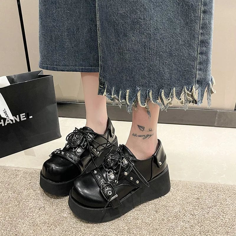 Eleganza Italiana Sweet and Cool Thick Sole Shoes Gothic Cross Spider Decoration Punk Hotgirl Shoes Holy Light Knight Dark Style Y2K Women&