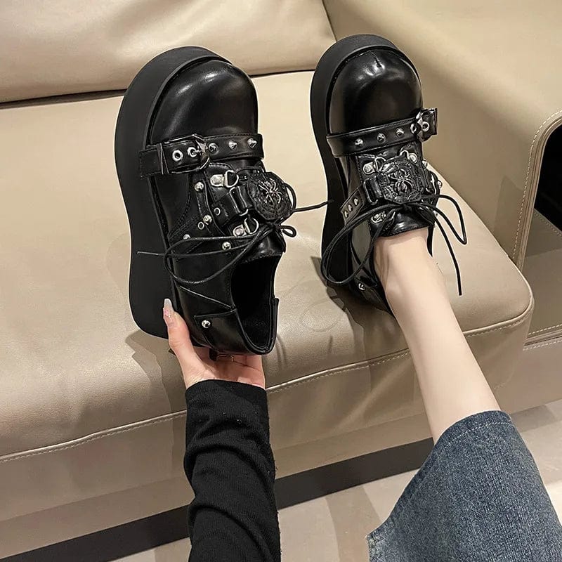 Eleganza Italiana Sweet and Cool Thick Sole Shoes Gothic Cross Spider Decoration Punk Hotgirl Shoes Holy Light Knight Dark Style Y2K Women&