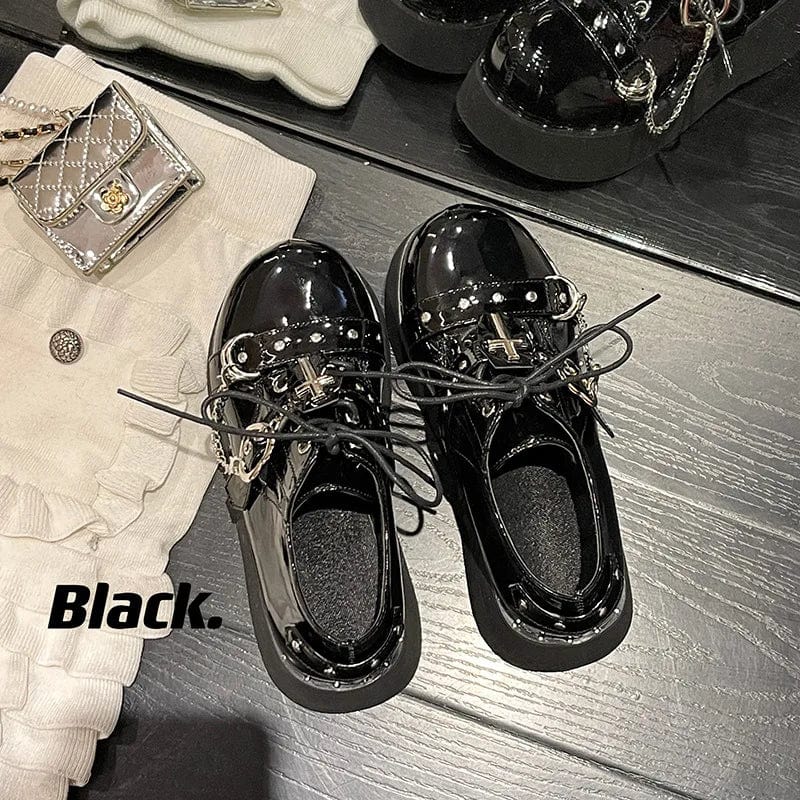 Eleganza Italiana Sweet and Cool Thick Sole Shoes Gothic Cross Spider Decoration Punk Hotgirl Shoes Holy Light Knight Dark Style Y2K Women&