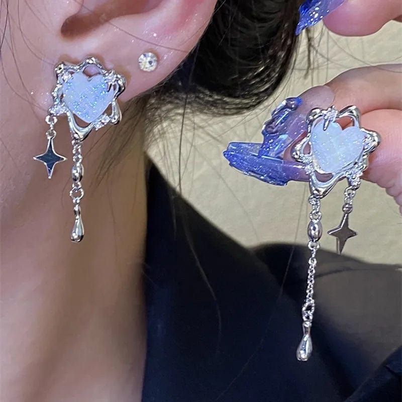 Eleganza Italiana Sweet Cool Wind Love Tassel Star Earrings Women Design Senior Sense Of Fashion Personality Earring Party Jewelry Gift Streetwear high fashion shein amazon temu target Walmart online