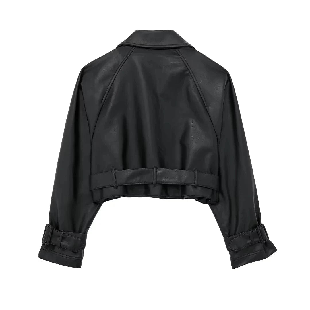 Eleganza Italiana TRAF Cropped Black Jacket Woman Windbreaker Faux Leather Jacket Women Long Sleeve Trench Coat For Women Y2k Belt New In Jackets Streetwear high fashion shein amazon temu target Walmart online