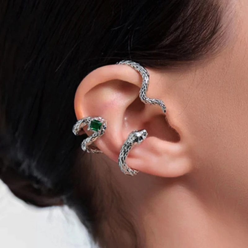 Eleganza Italiana Trendy Twisted Snake Clip Earrings for Women Green Crystal Irregular Winding Gothic Ear Loop Y2K Accessories Fashion Jewelry Streetwear high fashion shein amazon temu target Walmart online