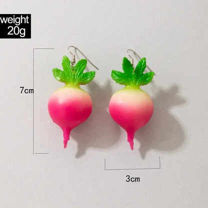 Eleganza Italiana VIVILADY Sweet Cute Radish Strawberry Watermelon Vegetable Fruit Drop Earrings Female Girl Piercing Jewelry Rural Drop Shipping Streetwear high fashion shein amazon temu target Walmart online