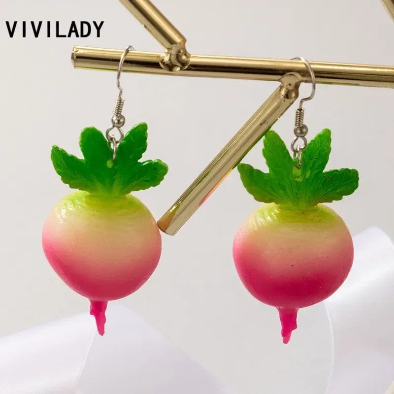 Eleganza Italiana VIVILADY Sweet Cute Radish Strawberry Watermelon Vegetable Fruit Drop Earrings Female Girl Piercing Jewelry Rural Drop Shipping Streetwear high fashion shein amazon temu target Walmart online