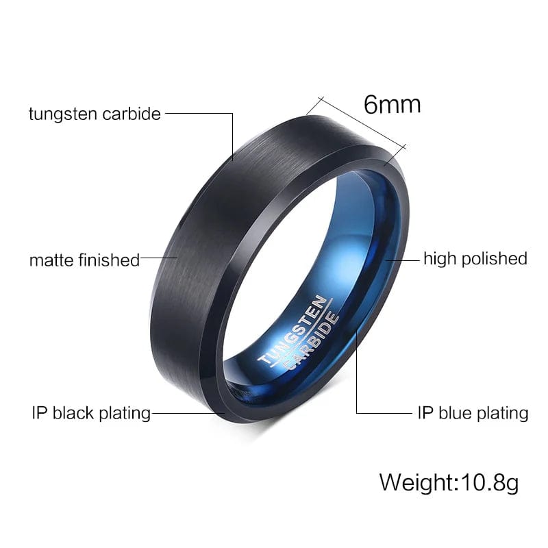 Eleganza Italiana Vnox 6mm 8mm Black BlueTungsten Wedding Bands Rings for Men, Matte Brushed Finish Center,US Size 4 to 12 Streetwear high fashion shein amazon temu target Walmart online