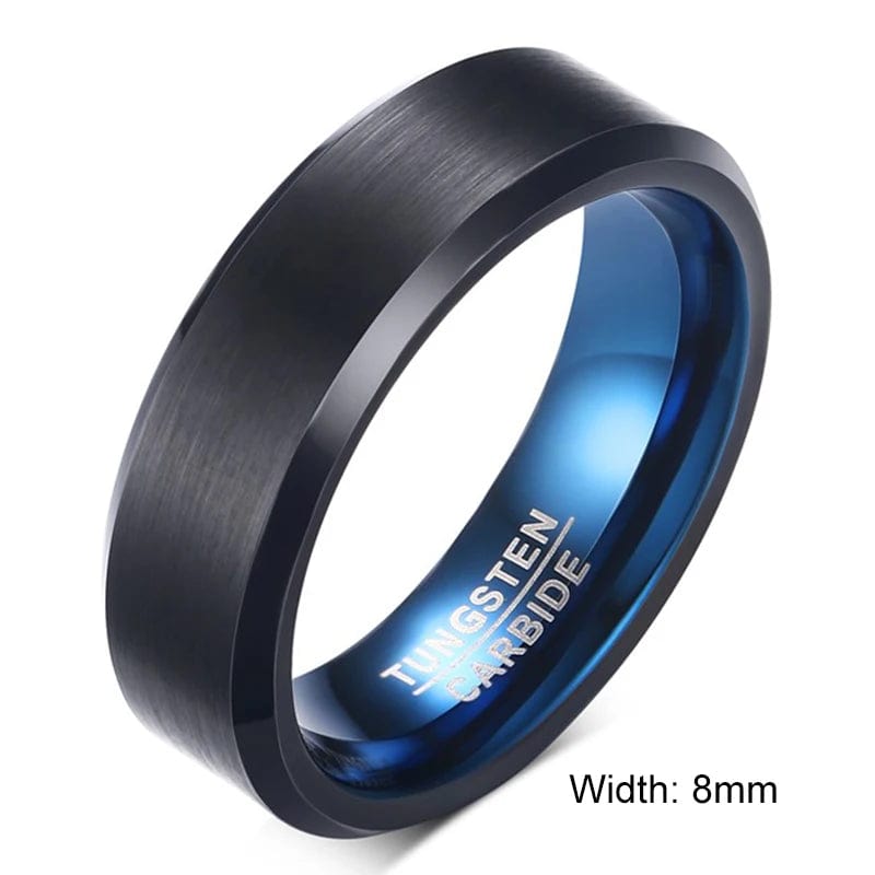 Eleganza Italiana Vnox 6mm 8mm Black BlueTungsten Wedding Bands Rings for Men, Matte Brushed Finish Center,US Size 4 to 12 Streetwear high fashion shein amazon temu target Walmart online