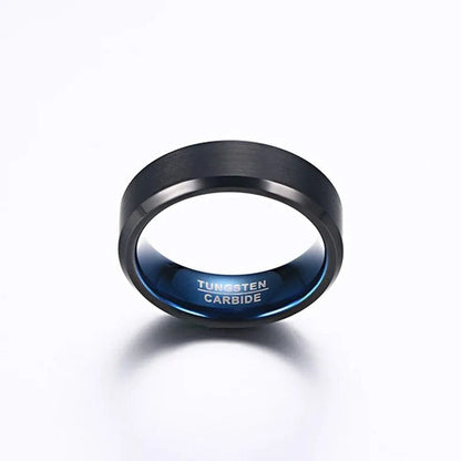 Eleganza Italiana Vnox 6mm 8mm Black BlueTungsten Wedding Bands Rings for Men, Matte Brushed Finish Center,US Size 4 to 12 Streetwear high fashion shein amazon temu target Walmart online