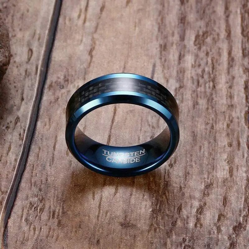 Eleganza Italiana Vnox Blue Tungsten Rings for Men Wedding Bands 8mm Men&